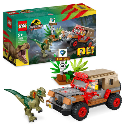LEGO Jurassic World Baby Dino Rescue Center & Dilophosaurus Ambush from Jurassic Park, Dinosaur Toy Set with Figure and Jeep for Kids ages 6+ 76958