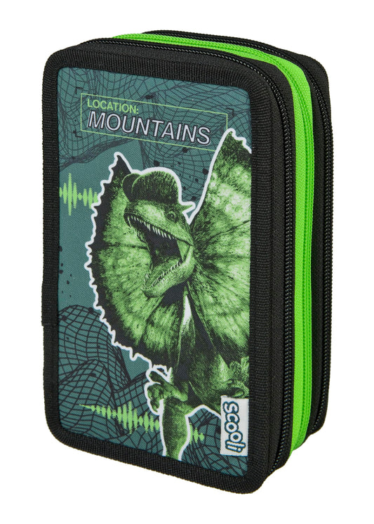Schooli - Tripledecker student case Jurassic World - Large student case with high-quality pens - practical and functional - for school and on the go - high-quality material - for ages 6 and up