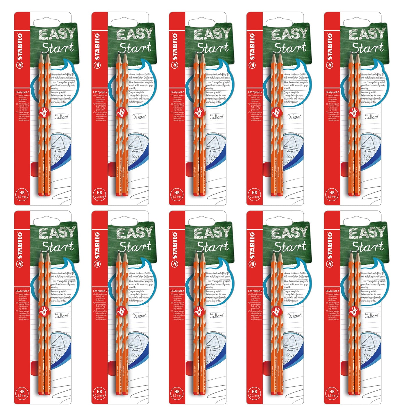 STABILO - Slim triangular pencil for right-handers - EASYgraph S in orange - 10x 2 pack - Hardness grade HB