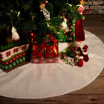 COM-FOUR® White Premium Christmas Tree Skirt to protect against pine needles - round tree skirt for the Christmas tree - base in Christmas design for gifts and decorations.