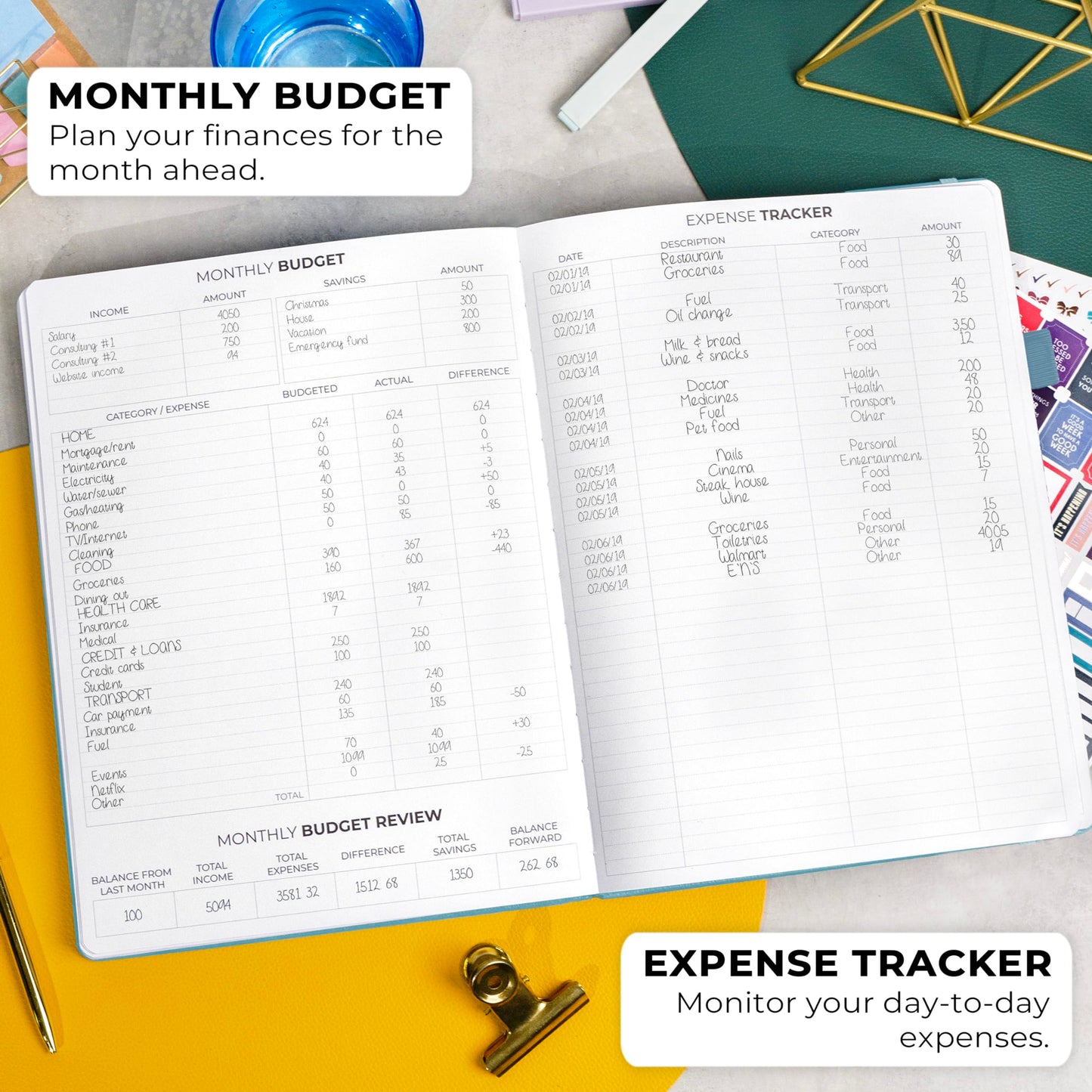 Clever Fox Planner PRO Premium Edition - Luxurious weekly and monthly planner + budget planner for productivity and goal achievement, undated, storage box, lasts 1 year, Aquamarine
