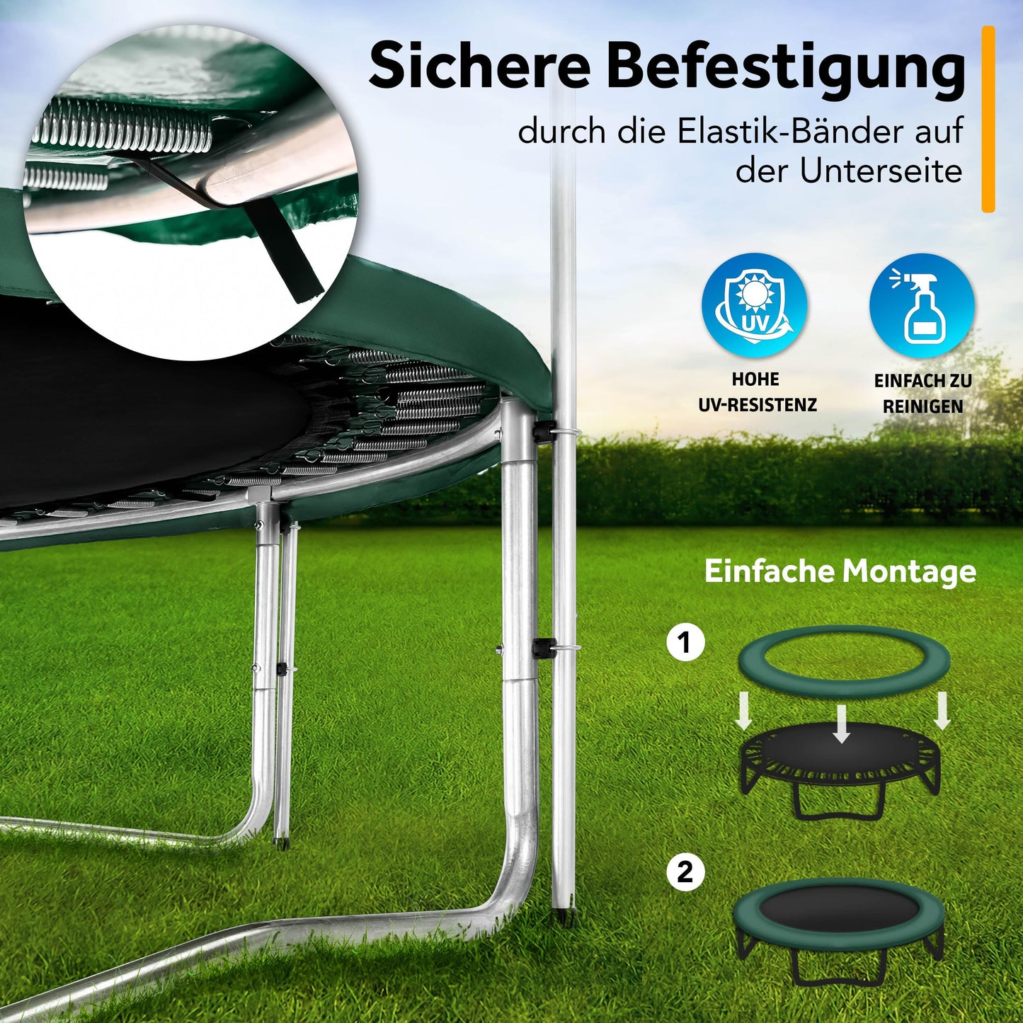 KIDUKU Trampoline Edge Cover | Ø 244cm 305cm 366cm 427cm | tear-resistant | 100% UV resistant spring cover edge protection (Green, 305 cm)