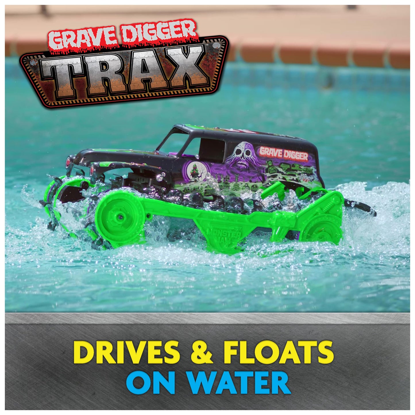 Monster Jam Official Grave Digger Trax All-Terrain Remote Control Outdoor Vehicle, Scale 1:15, Toy for boys and girls ages 4 and up.