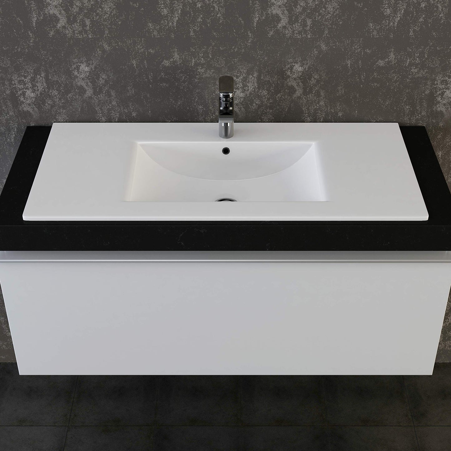 VILSTEIN® Ceramic Sink Square [100CM] - Countertop & Undermount Sink for Bathroom & Guest WC - Bathroom Vanity Sink - Sink Insert - Hand Wash Basin for Washbasin - Bathroom Sink