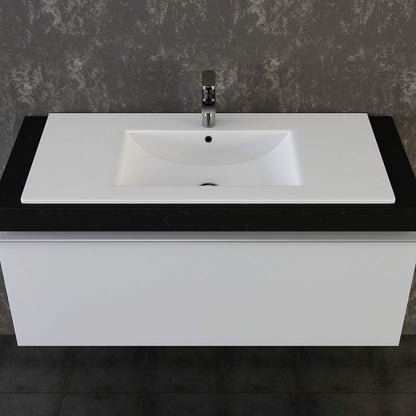 VILSTEIN® Ceramic Sink Square [100CM] - Countertop & Undermount Sink for Bathroom & Guest WC - Bathroom Vanity Sink - Sink Insert - Hand Wash Basin for Washbasin - Bathroom Sink