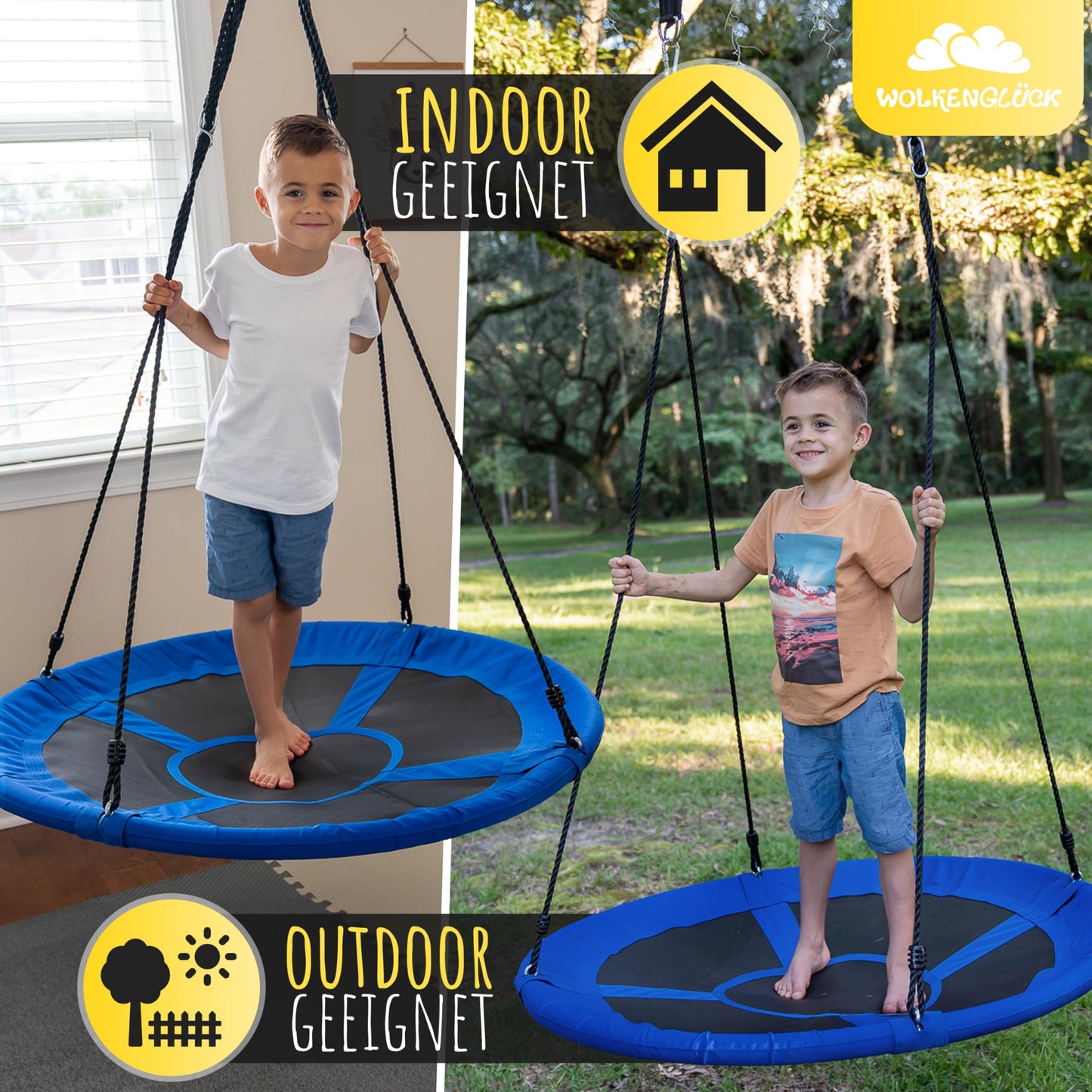 WOLKENGLÜCK® Nest Swing [Ø 110 cm] - Adjustable Height Swing for Outdoor & Indoor Use for Kids and Adults [up to 150 kg] - Includes Mounting Accessories - Kids Swing
