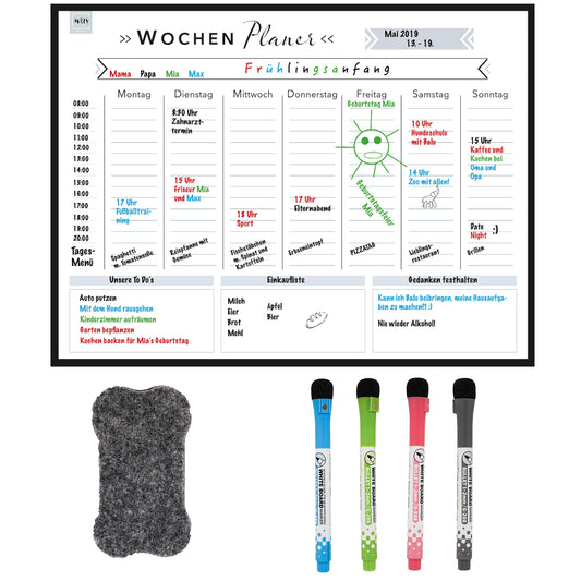 MRLY Home - Magnetic Weekly Planner - Whiteboard for Fridge - Erasable Magnetic Board for Organization, Meal Planning, and Shopping List - Includes 4 Markers & Eraser
