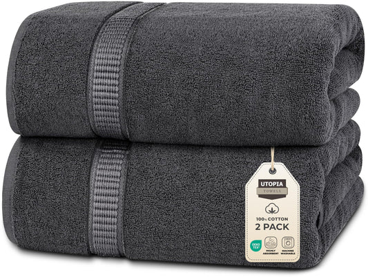 Utopia Towels - 2-Pack Bath Towels Large Cotton with Hook, Sauna Towels, Large Bath Towels, Towels 90 x 180 cm (Gray)