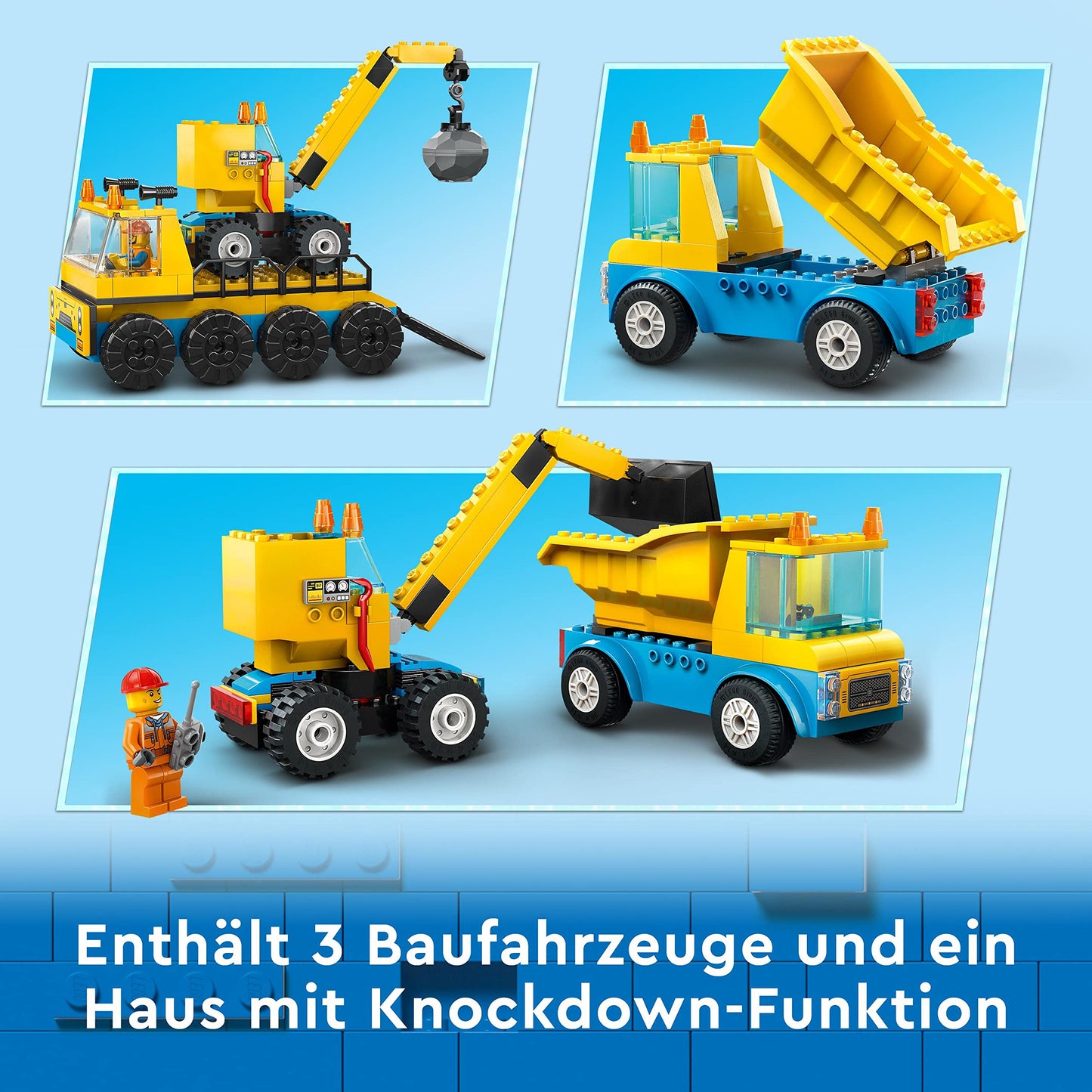 LEGO City Construction Vehicles and Crane with Wrecking Ball, Toy & City Road Roller, Construction Vehicle for Kids aged 5 years.