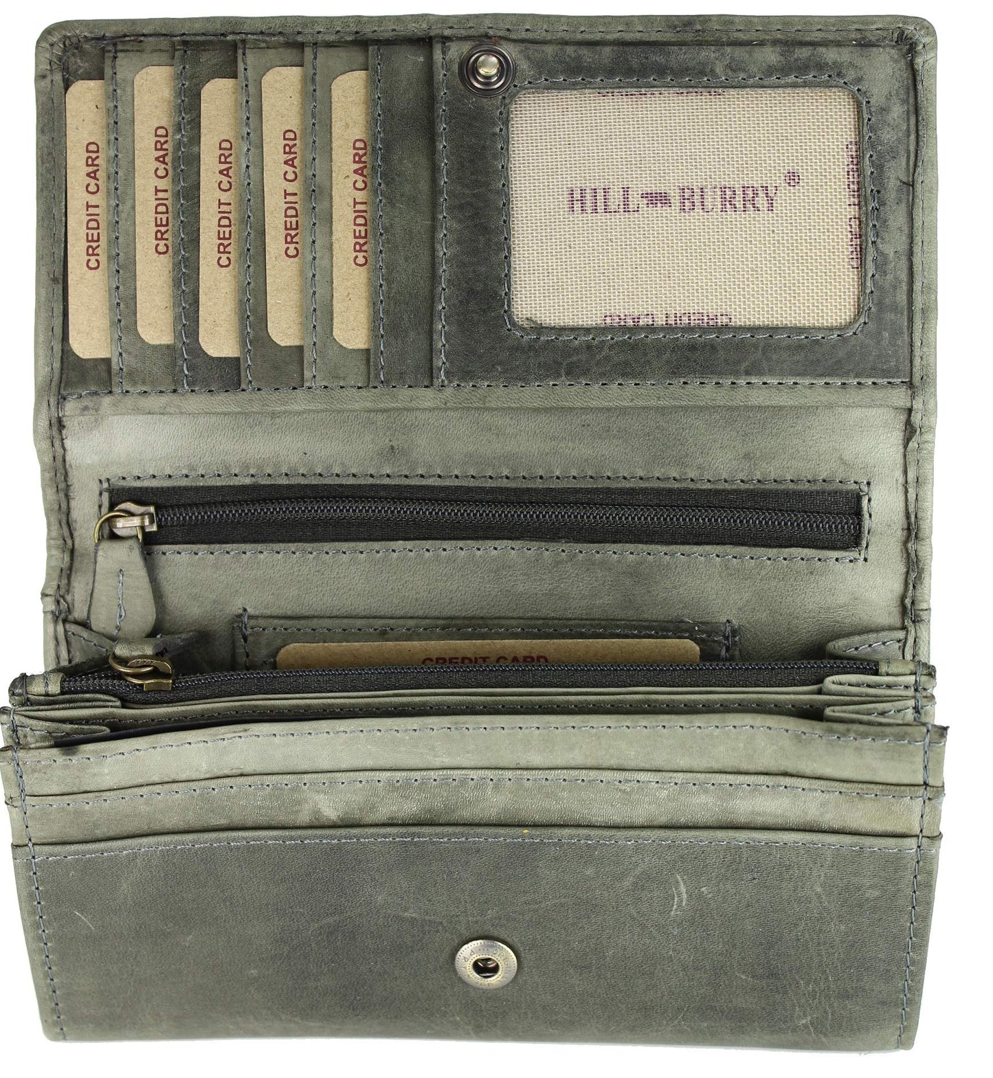 High-quality vintage leather women's wallet purse long wallet purse made of soft leather with RFID in grey - 17.5x10x3cm (W x H x D)
