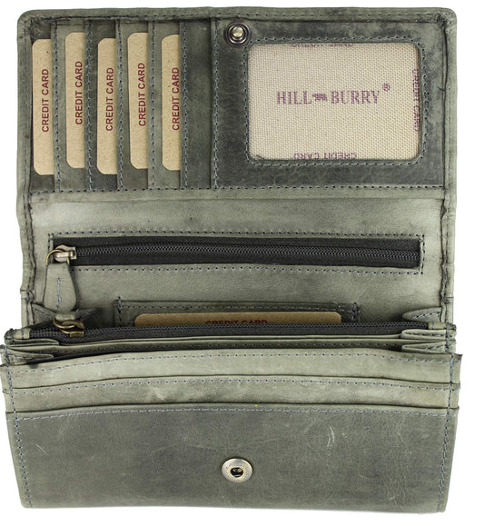 High-quality vintage leather women's wallet purse long wallet purse made of soft leather with RFID in grey - 17.5x10x3cm (W x H x D)