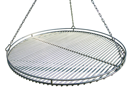 VEIKIN DESIGN Stainless Steel Grill Grate Ø 60 cm with railing, chain set, and swivel rope, Round Grill Grate for Swing Grill, Heavy-duty, Professional Grill Grate, Handmade in Germany