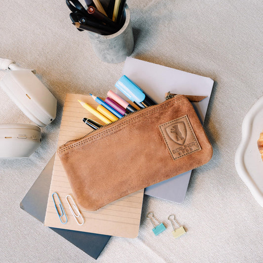Berlin Bags Vintage leather pencil case with YKK zipper, durable pen pouch for pencils and accessories - Brown.