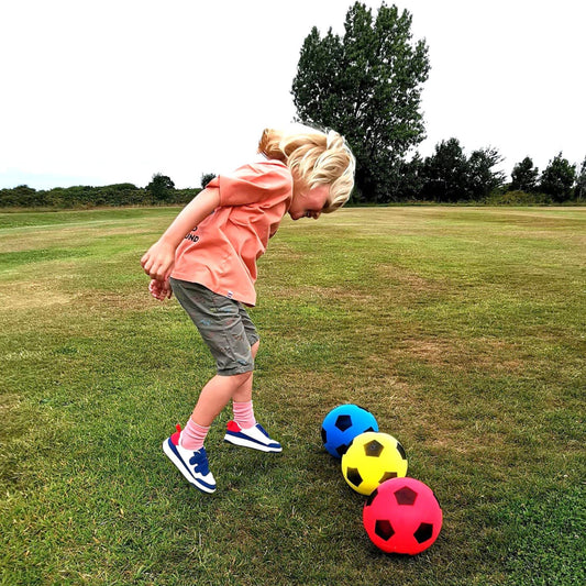 Fun sport foam soccer balls 3-pack | Soft foam soccer balls for indoor & outdoor | Lightweight, durable & safe | Perfect for kids, teens & adults | 19.4 cm (Red, Blue & Yellow)