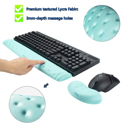 BRILA Wrist Rest – Ergonomic Memory Foam Wrist Support for PC Gaming Computer Laptop Work - Massaging Holes Design Wrist Rest (Aquamarine Bundle)