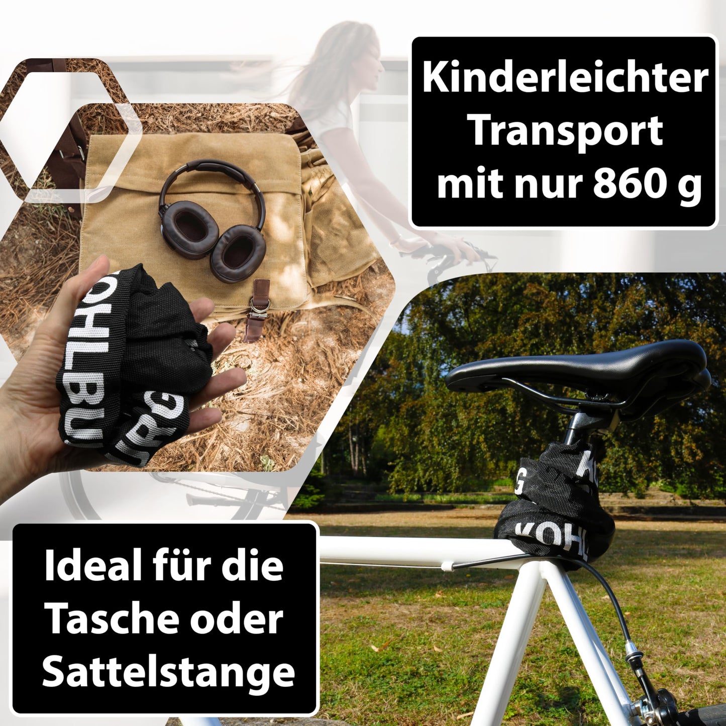 KOHLBURG very long bike lock combination lock 115cm & 6mm strong steel - bike lock with code - chain lock with number combination for bike E-bike & e scooter - code bike lock