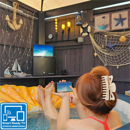 Unispectra® 14" TV 12V / 230V HD LED DVB-T/T2 (free to air) Screen mirroring technology USB PVR & Media player, HDMI. 12V TV for motorhomes, caravans, camping, trucks, boats, kitchen.