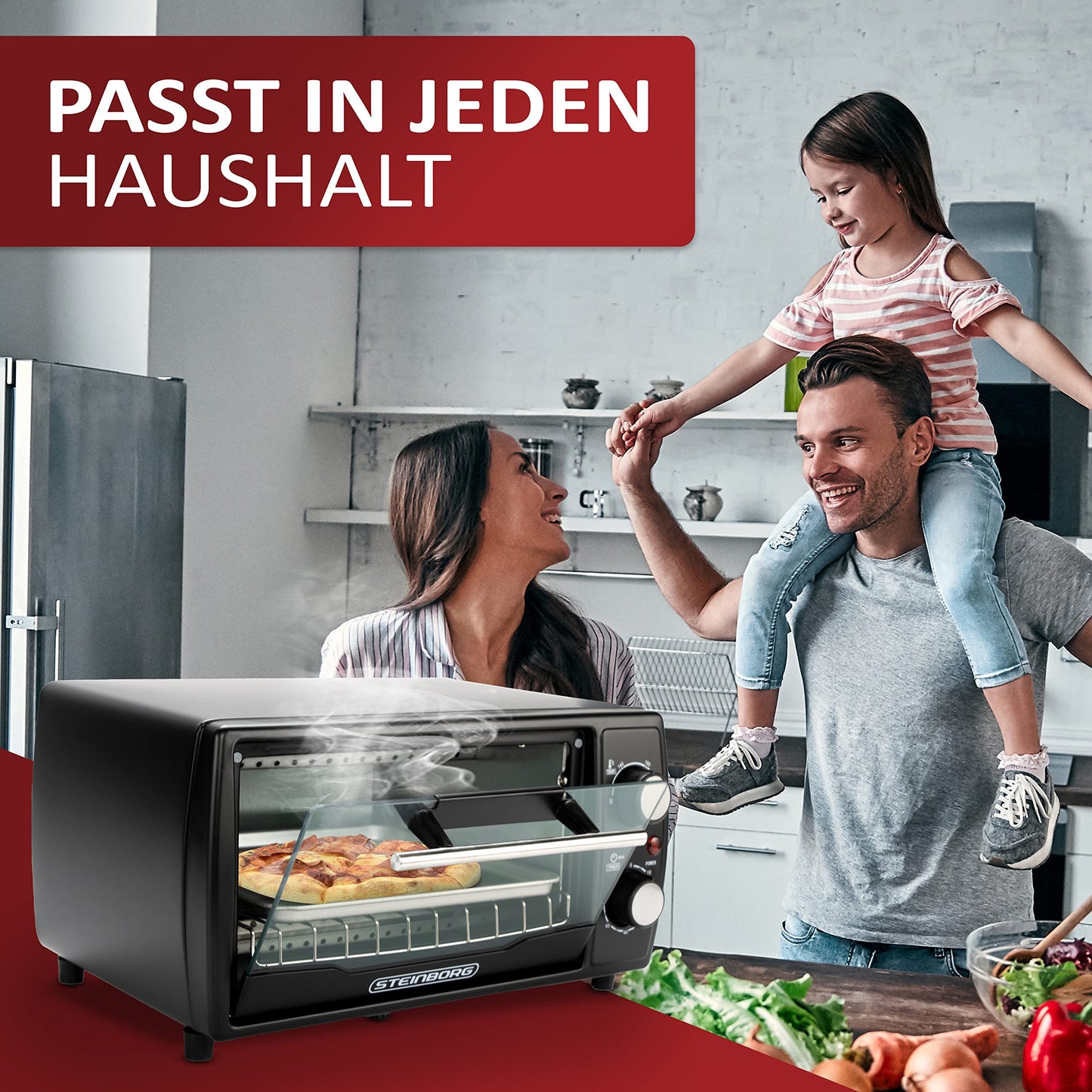 Ecosa Mini Oven | 1000 Watts | 10 liters | includes baking tray and grill rack | Pizza oven | 90°-230°C | 60 min. timer | fold-down crumb tray | mini oven | small oven