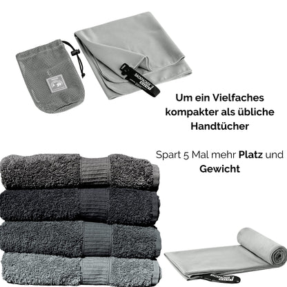 Backpacker's Journey microfiber towels in S M L XL. Travel towel sets are lightweight, quick-drying, absorbent, and antibacterial (gray XL&M)