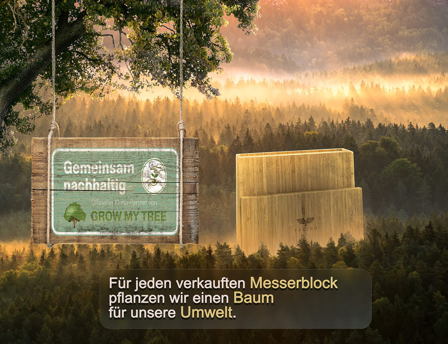 YACIAO magnetic bamboo knife block - 2in1 knife block without knives & kitchen container - Magnet, magnetic - magnetic knife block, Kitchen Organizer, empty knife block.