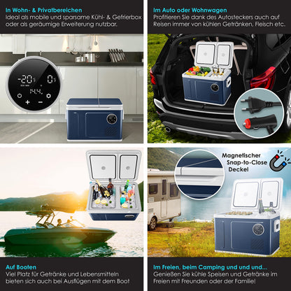 KESSER® Compressor Cooler Box 2in1 Dual Zone Cooling & Freezing Compartment 40 liters electric Freezer Box with 2x Cooling Packs & LED Touch Control | Refrigeration Cooling up to -20°C for Camping, Car, Truck 12/24V 230V