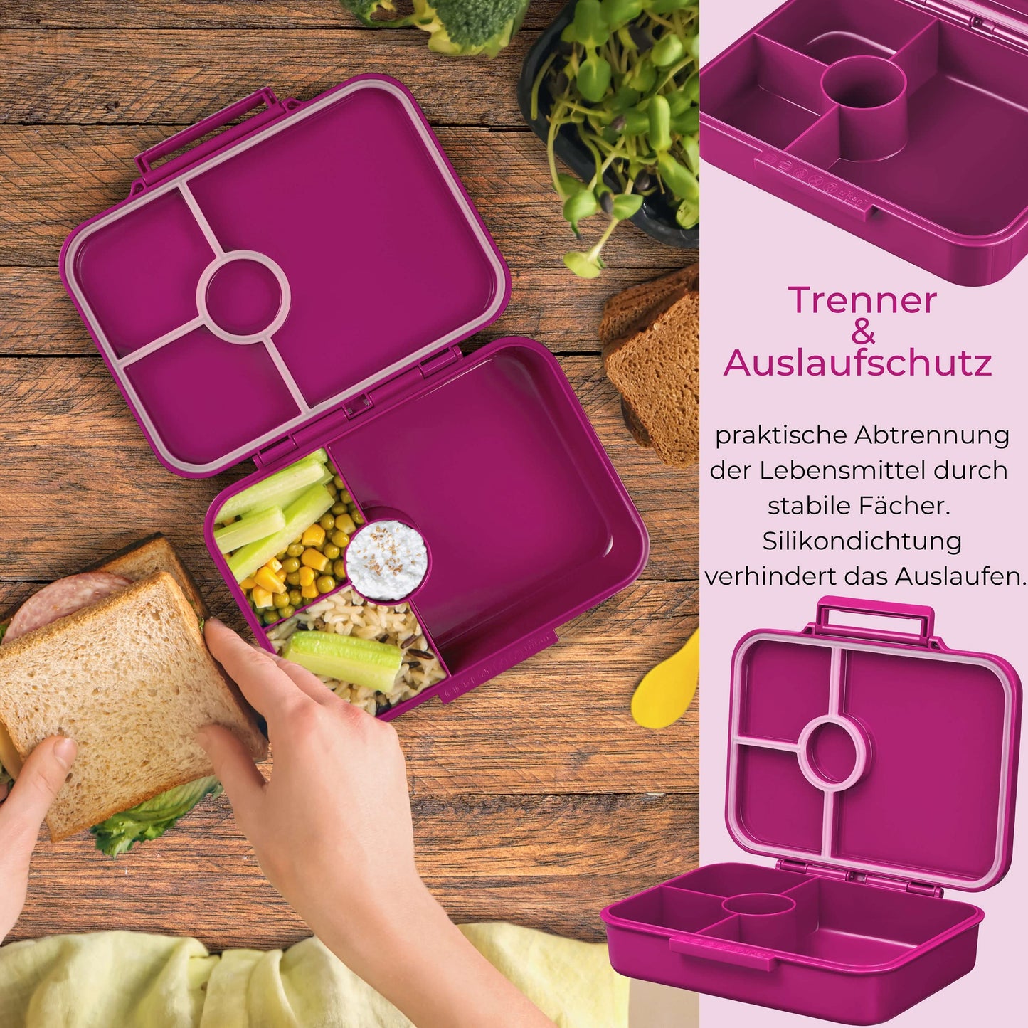 My Vesperbox - Bia - Bento Box Children - NEW - REINFORCED LOCKS - Leak-proof & BPA free - extremely durable - Lunchbox - ideal for kindergarten and school... (Purple - Rainbow)