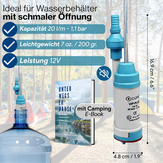 Comet VipPlus water pump with check valve (fixed) + filter with set camping eBook - for motorhome, caravan - submersible pump 12V