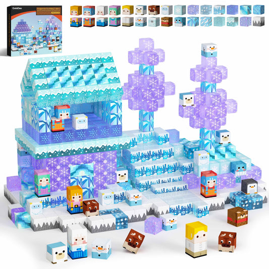 GobiDex Magnetic Building Blocks 100 Pieces, Snow World Frozen Magnet Blocks for Girls, Creative Learning Toy & Construction Set for Kids, Princess Game from 3-6, 4-8, 5-10 Years
