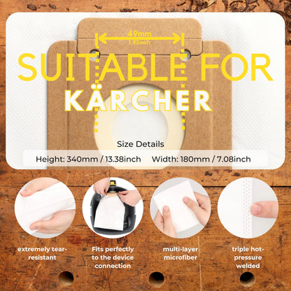 10 filter bags, vacuum cleaner bags for all Kärcher T 10/1 models, alternative to original no. 6.904-315.0 from Microsafe®