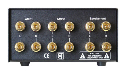 Dynavox AMP-S MKII, amplifier and speaker switcher in metal housing, for stereo and surround amplifiers, connection via banana plugs or clamp terminals, silver.
