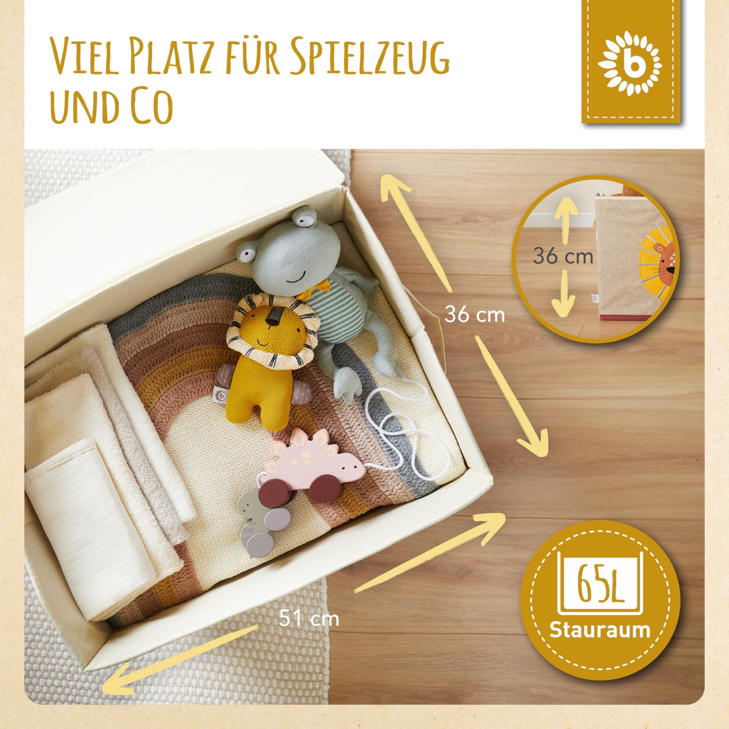 Bieco Storage Box Kids Lion | Toy Box with Lid | Lego Storage Box Kids | Storage Box with Lid Lego Duplo Storage Box Baby Children's Toys Fabric Storage Space Toy Box