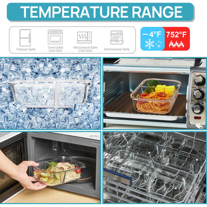Vtopmart 5Pack 975ml Meal Prep Boxes, Glass Containers with Lid, Glass Food Storage Containers with Lid for Microwave, Oven, Freezer, and Dishwasher.