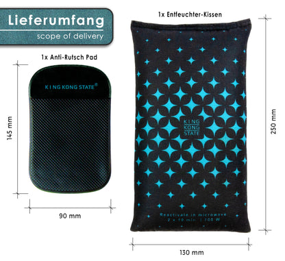 King Kong State Car Dehumidifier - Dehumidifier Cushion 1kg for foggy car windows - with reusable anti-fog filling and anti-slip pad, Dark Gray, Standard