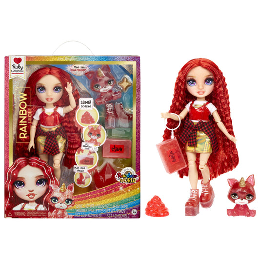 Rainbow High fashion doll with slime & pet - Ruby (Red) - 28 cm Shimmering doll with glitter slime, Magical pet, and fashion accessories - Children's toy - Perfect for ages 4-12.