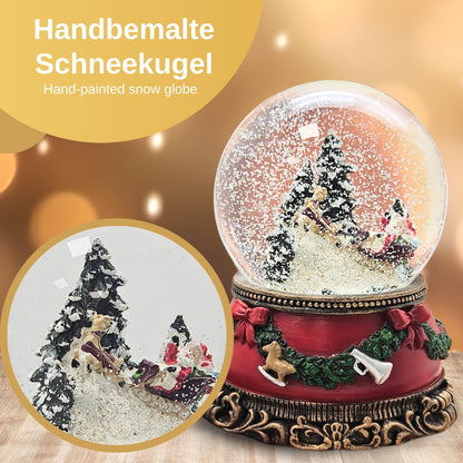 Snow globe Christmas music box | Santa in sleigh | Base Christmas red pine garland | with music | Shake ball Christmas decoration | W: 10 cm H: 14 cm | 20276
