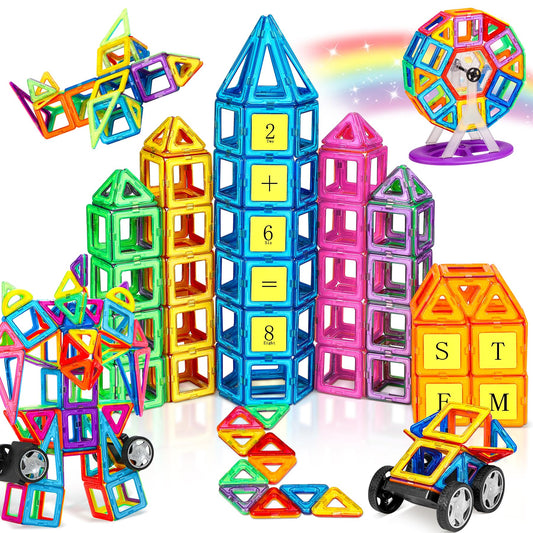 COOLJOY Magnetic Building Blocks Set, Magnetic Building Blocks Educational Gift for Kids, Magnetic Building Blocks Car Toy (117PCS)
