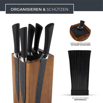 Successful NEW Acacia Knife Block, 360-degree Rotating with External Magnets & Removable Bristle Insert - Holds up to 20 knives | Secure Knife Storage Wooden Knife Block (knives not included)