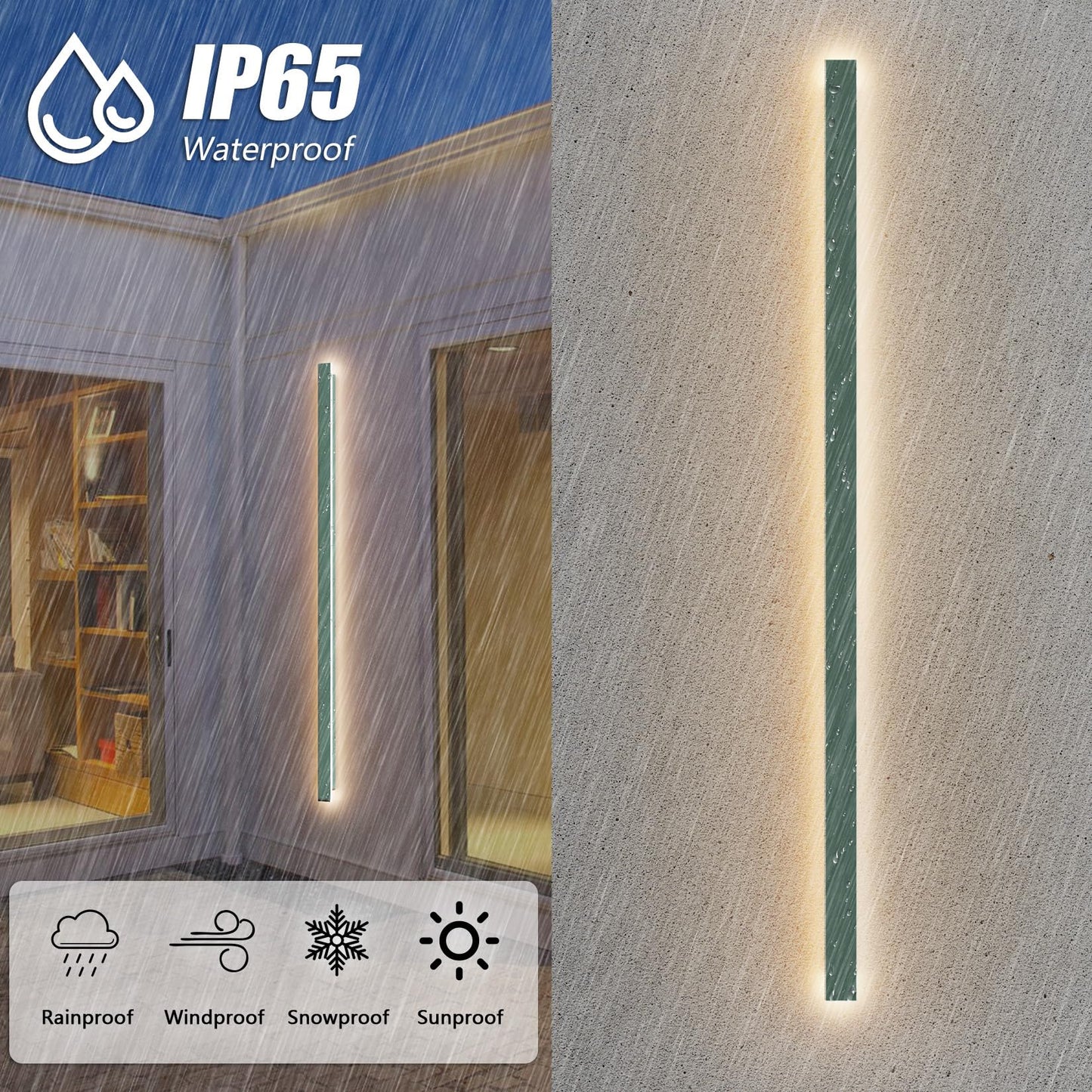 Klighten LED Long Wall Light, Anthracite Outdoor/Indoor Wall Lamp IP65, Outdoor Wall Lights 45W/150cm, Outdoor Light Iron Acrylic, Outdoor Lamp for Gardens Terraces Bedrooms, Warm Light 3000K