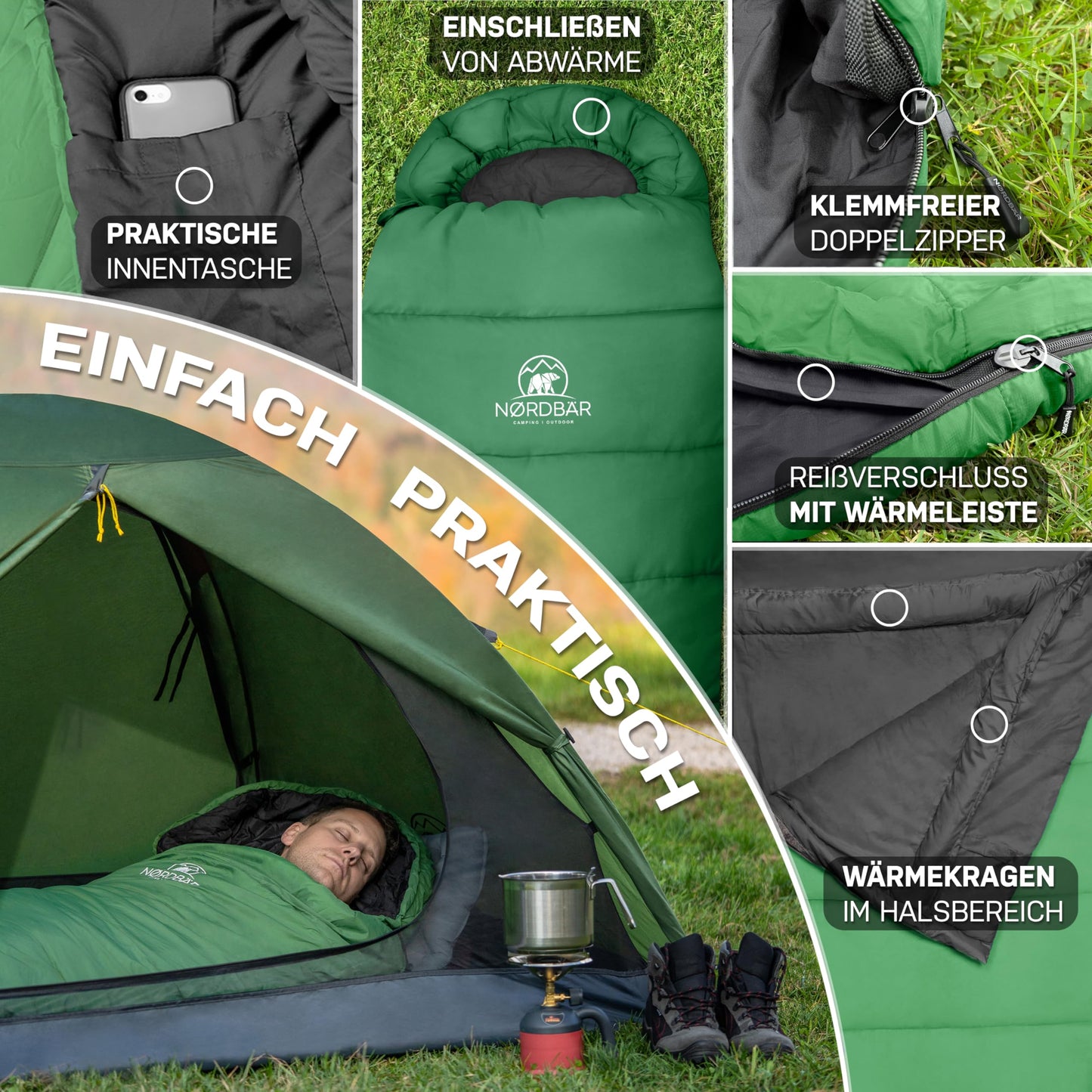 NORDBAER® Sleeping Bag 3 Seasons & Summer Ultralight [750g/1500g] | Camping Mummy Sleeping Bag | compact size [100GSM/300GMS] | Outdoor Travel Hostel Sleeping Bag | Summer Sleeping Bag