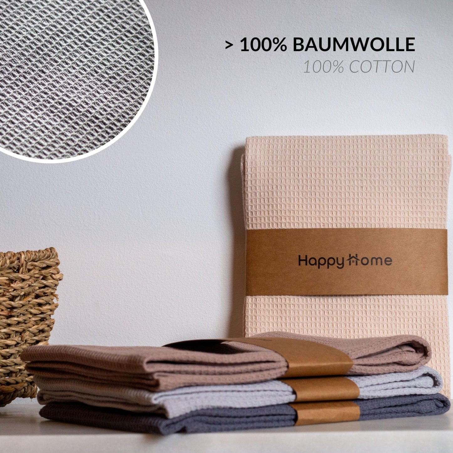 Happy Home kitchen towels made of cotton in 45x65cm | Set of 4 kitchen towels with waffle structure | Available in four colors | Tea Towels | Waffle pique kitchen towel & drying towels