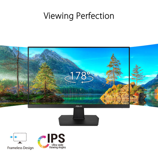 ASUS Eye Care VA24EHE - 24 inch Full HD Monitor - Frameless, Flicker-Free, Blue Light Filter, FreeSync - 75 Hz, 16:9 IPS Panel, 1920x1080 - DVI, HDMI, D-Sub