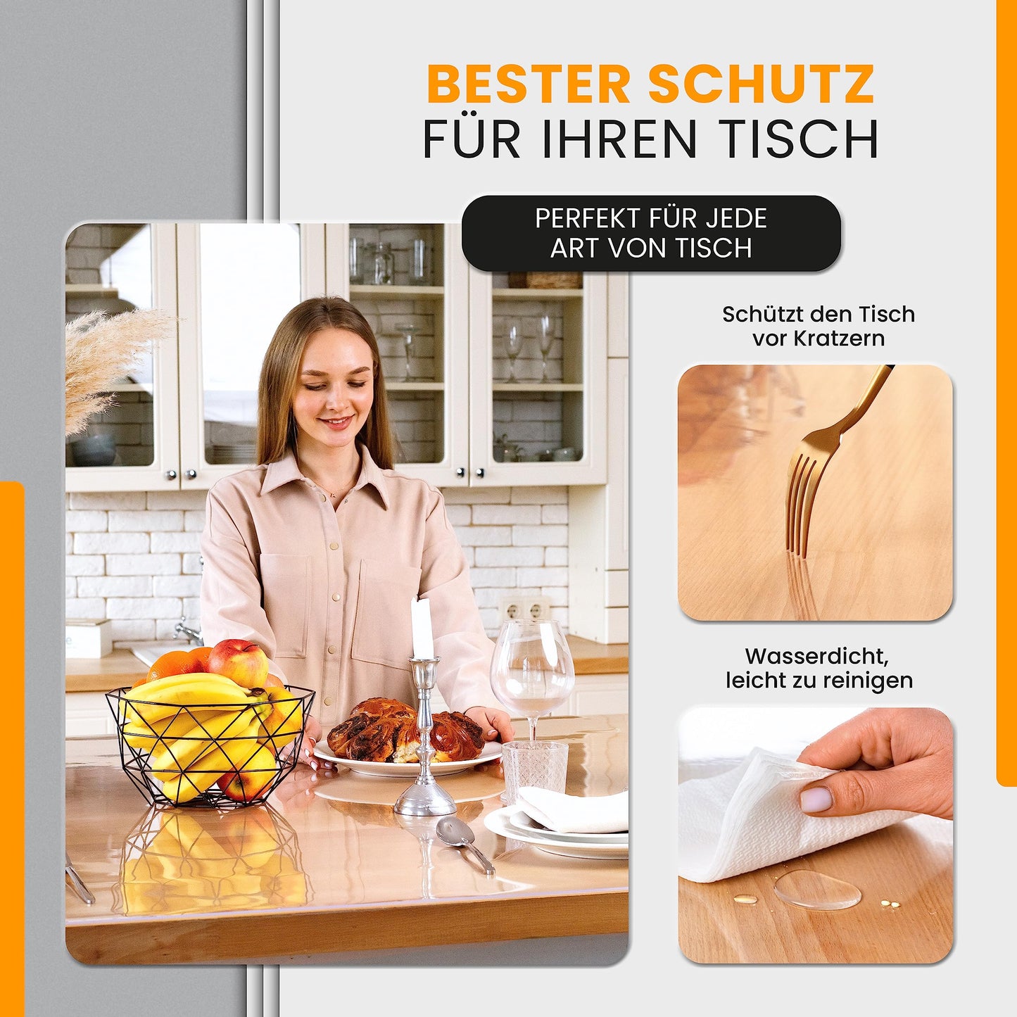 PROTECTIVE-FOX Table Cover 2mm transparent - Table protection with angled edge, clear tablecloth washable, Various sizes, custom made, Made in Germany (55 x 330)