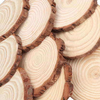 Kurtzy Unfinished Natural Wood Slices (20 pcs) 12-14 cm diameter, 10 mm thick - Rustic Smooth Wooden Discs for crafting with bark - For art, DIY, as wood slice decor & Christmas ornaments
