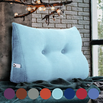 VERCART back cushion wedge cushion backrest pillow for bed sofa headboard padded bed pillow wall pillow sofa cushion large back cushion couch cushion decorative pillow corduroy azure blue 80cm