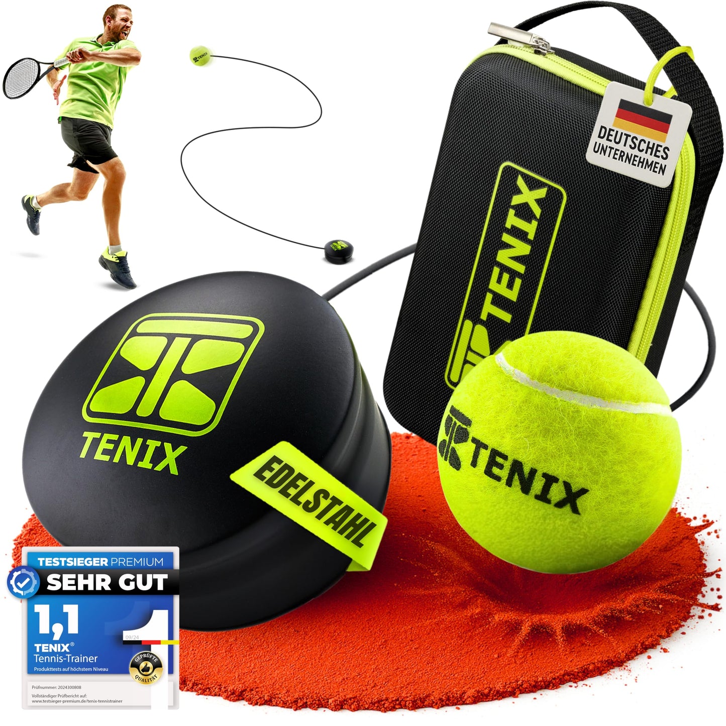 TENIX® Tennis Trainer Set [with Power-Grip System] Tennis training device for kids & adults | Play tennis alone in the yard, park, or tennis court | Get your self-trainer now!