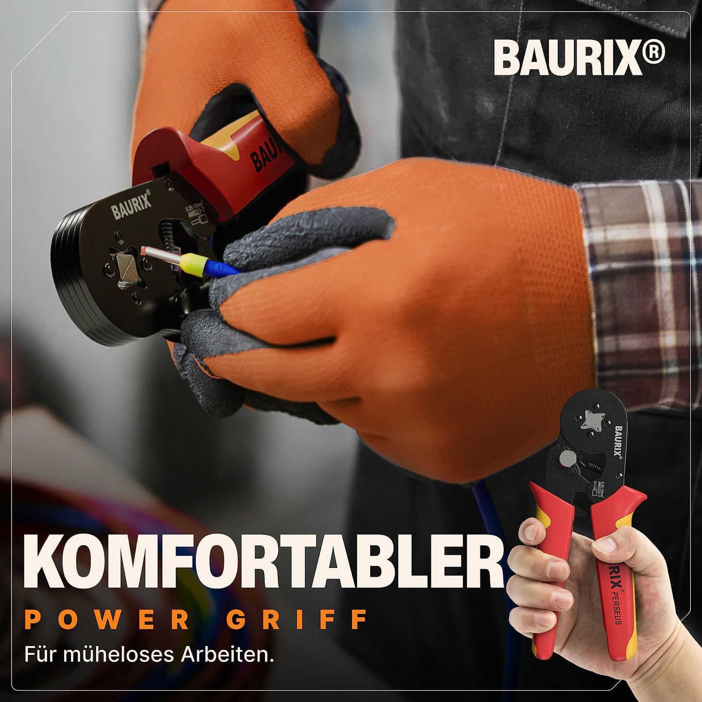 BAURIX® Crimping Tool Set with 1800 Cord End Ferrules Set I Self-adjusting Cord End Ferrule Tool [For 0.25-10mm²] I Crimping Tool, Crimping Pliers, Crimp Tool, Press Tool - Model: PERSEUS (4-Sided)