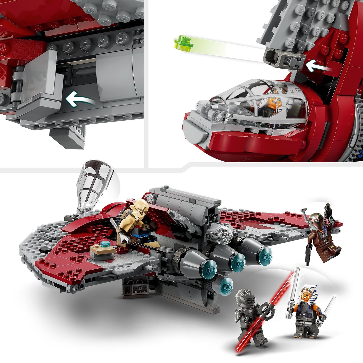 LEGO Star Wars Ahsoka Tano's T-6 Jedi Shuttle Set, buildable spaceship toy with 4 minifigures including Sabine Wren and Marrok with lightsabers, gift for Ahsoka series fans 75362