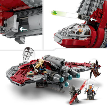 LEGO Star Wars Ahsoka Tano's T-6 Jedi Shuttle Set, buildable spaceship toy with 4 minifigures including Sabine Wren and Marrok with lightsabers, gift for Ahsoka series fans 75362