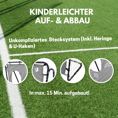 Best Sporting soccer goal with target wall I soccer goal 213cm x 152cm I soccer goal for kids with various color patterns I high-quality kids goal with net, target wall & pegs I soccer goal Gray