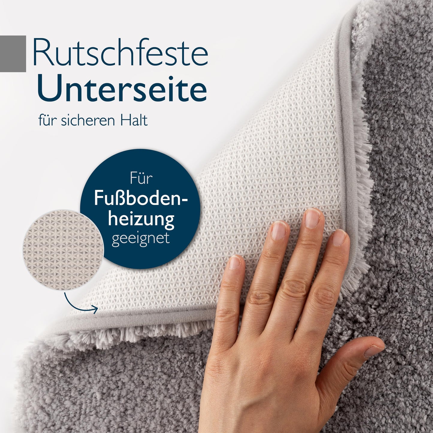 Beautissu bath mat non-slip 120x70 cm - shower rug high pile bath mat non-slip washable shaggy look - fluffy bath rug shower bathroom mat large - gray bath mat BeauMare FL